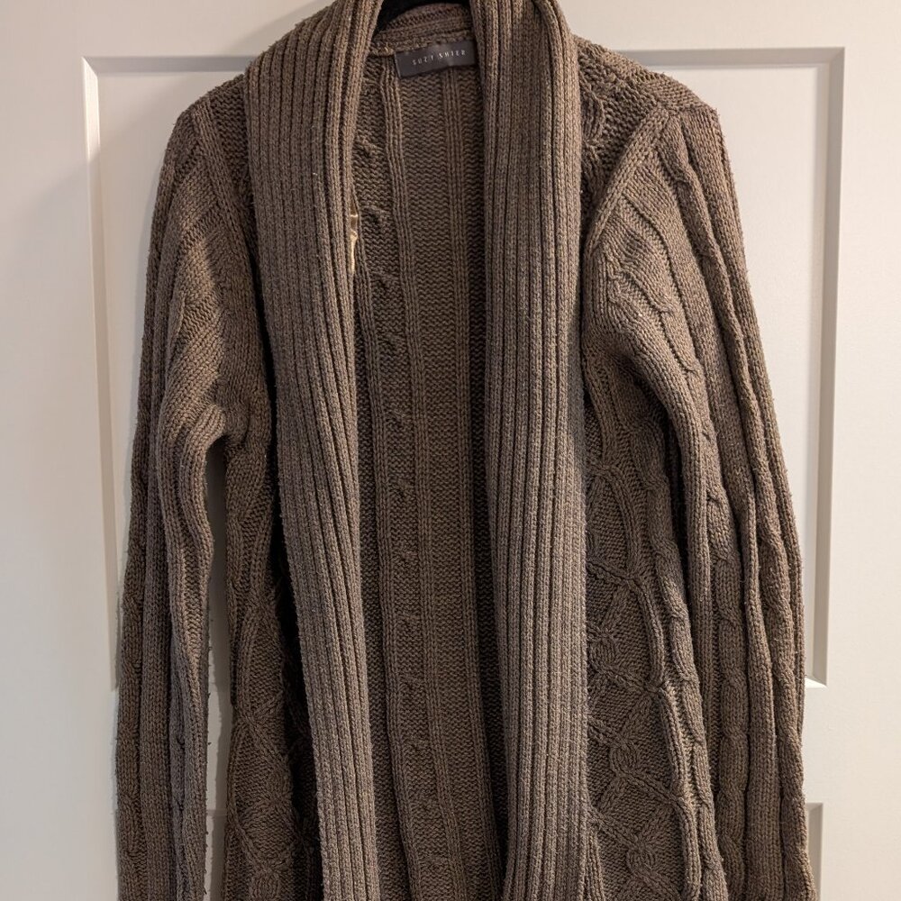 Brown Knit Long Open Cardigan
